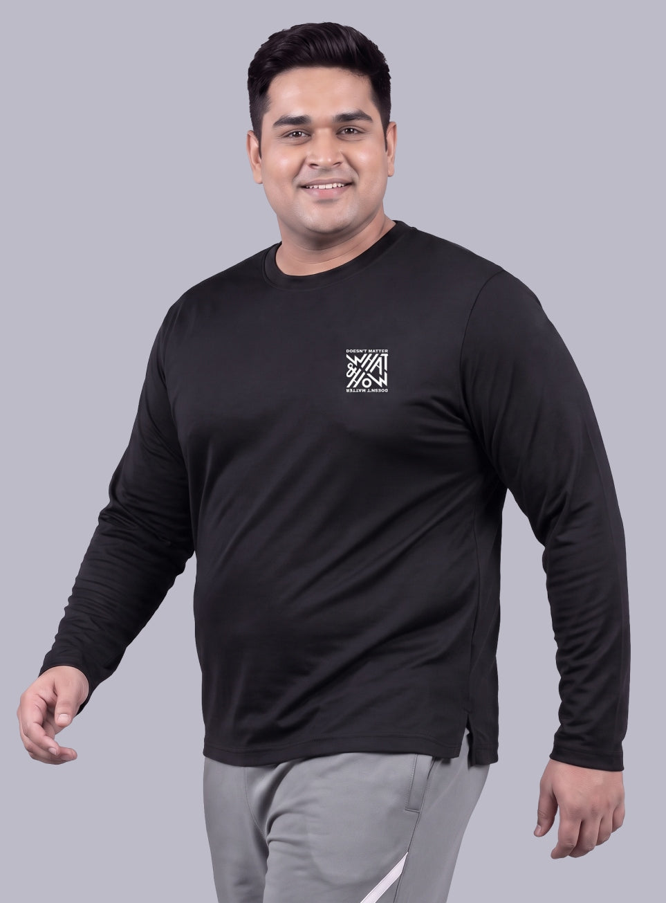 Men's Black Cult Graphic Full Sleeve Plus Size T-shirt