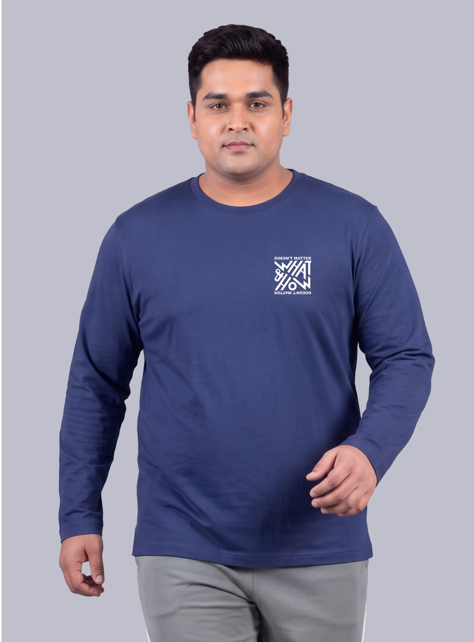 Men's Blue Cult Graphic Full Sleeve Plus Size T-shirt