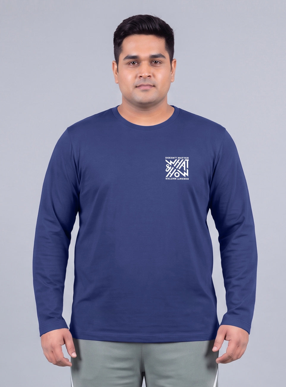 Men's Blue Cult Graphic Full Sleeve Plus Size T-shirt