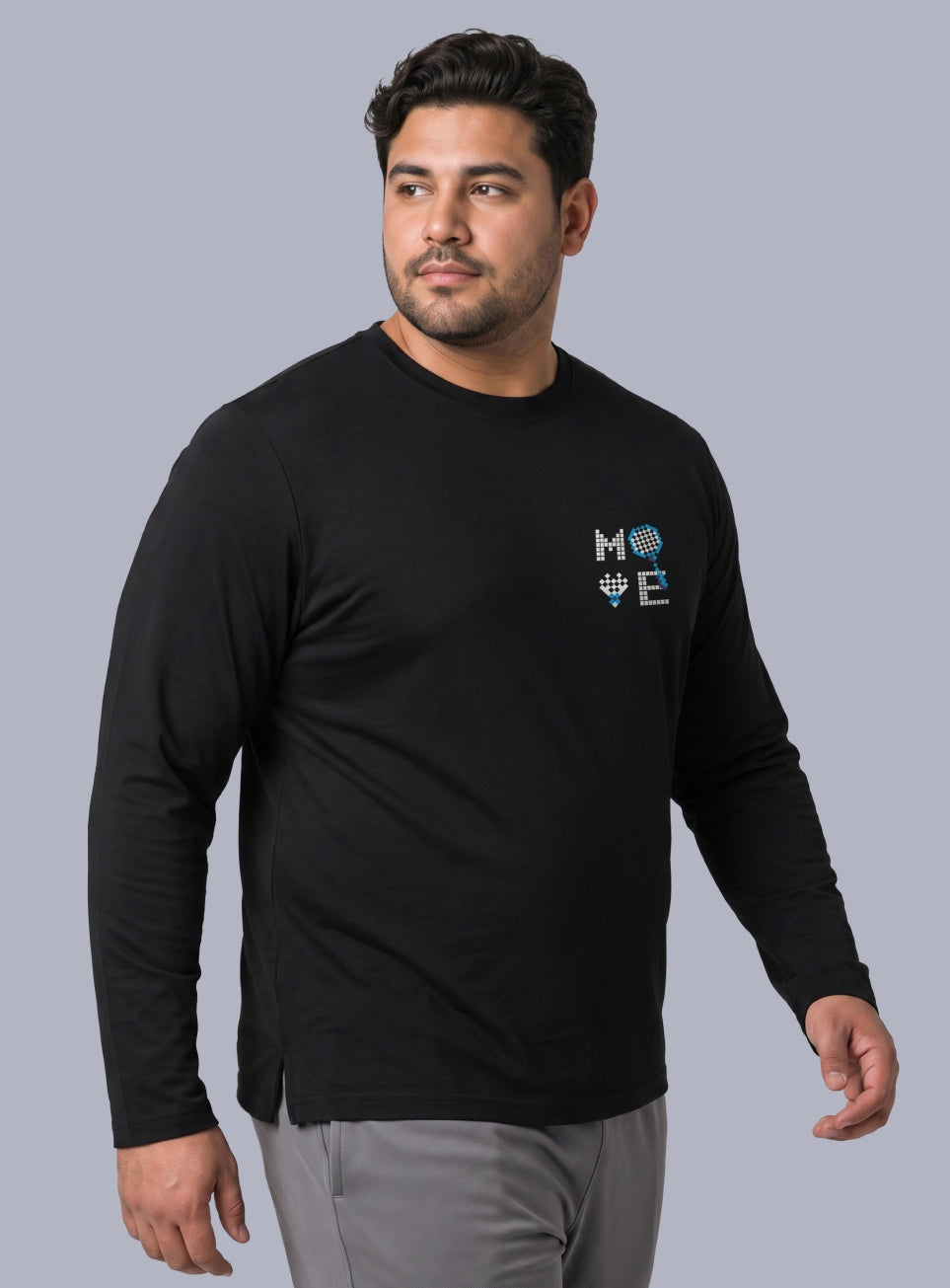 Men's Black Move print Full sleeve Plus size T-shirt