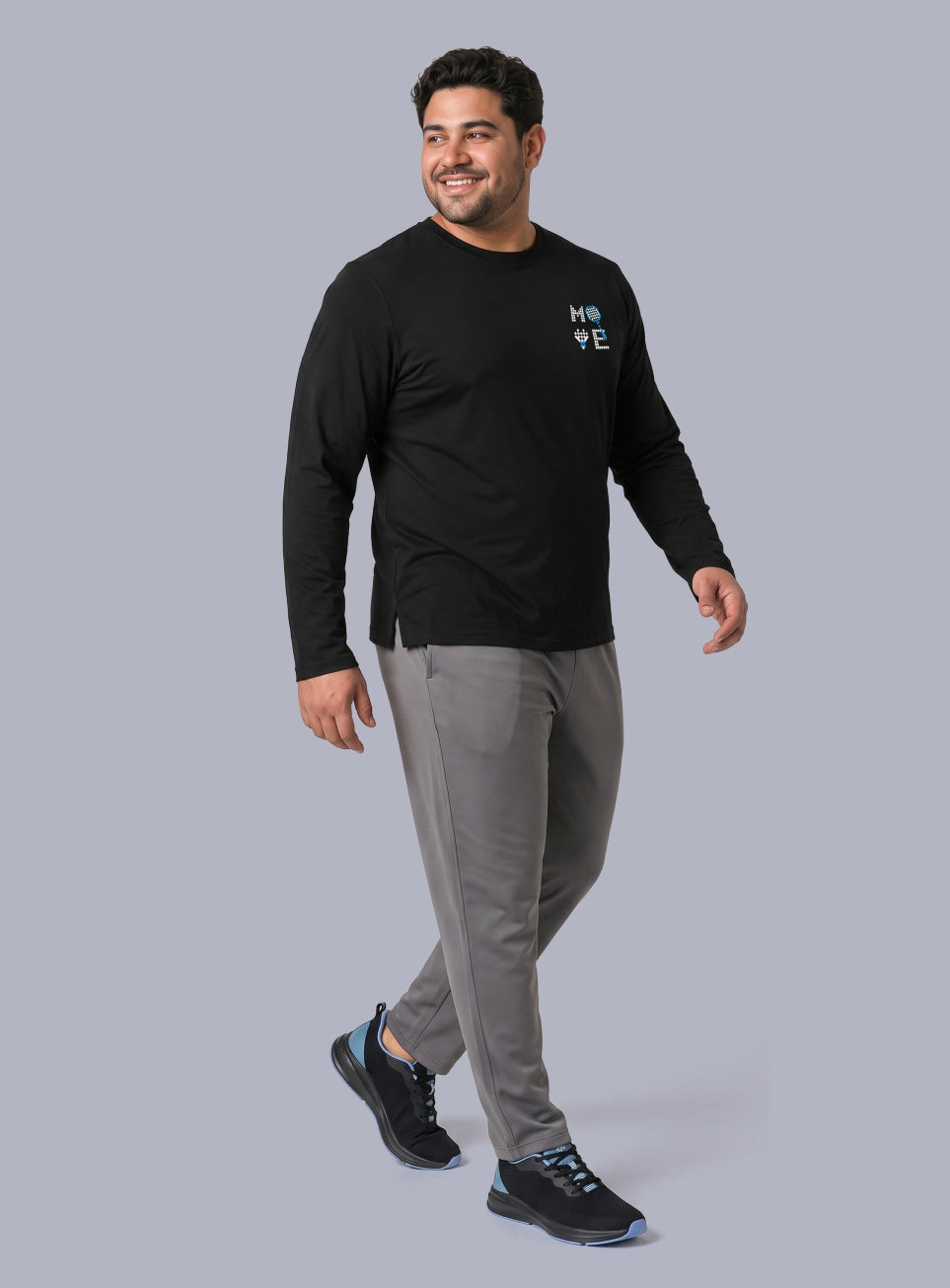 Men's Black Move print Full sleeve Plus size T-shirt