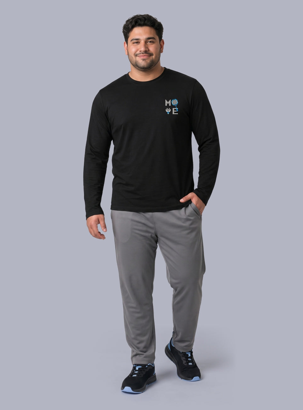 Men's Black Move print Full sleeve Plus size T-shirt