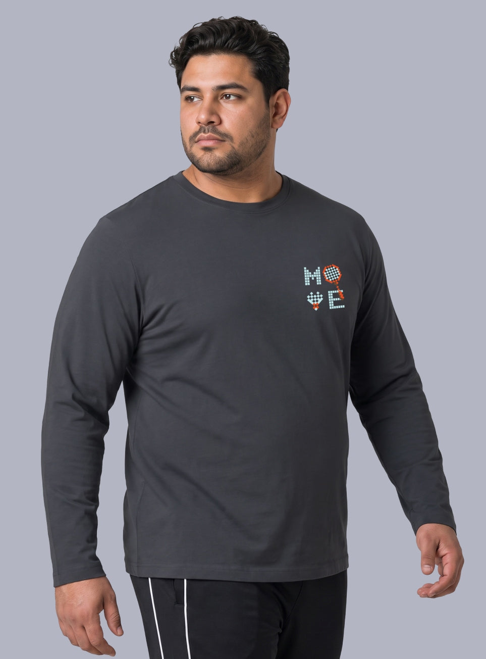 Men's Grey Move print Full sleeve Plus size T-shirt