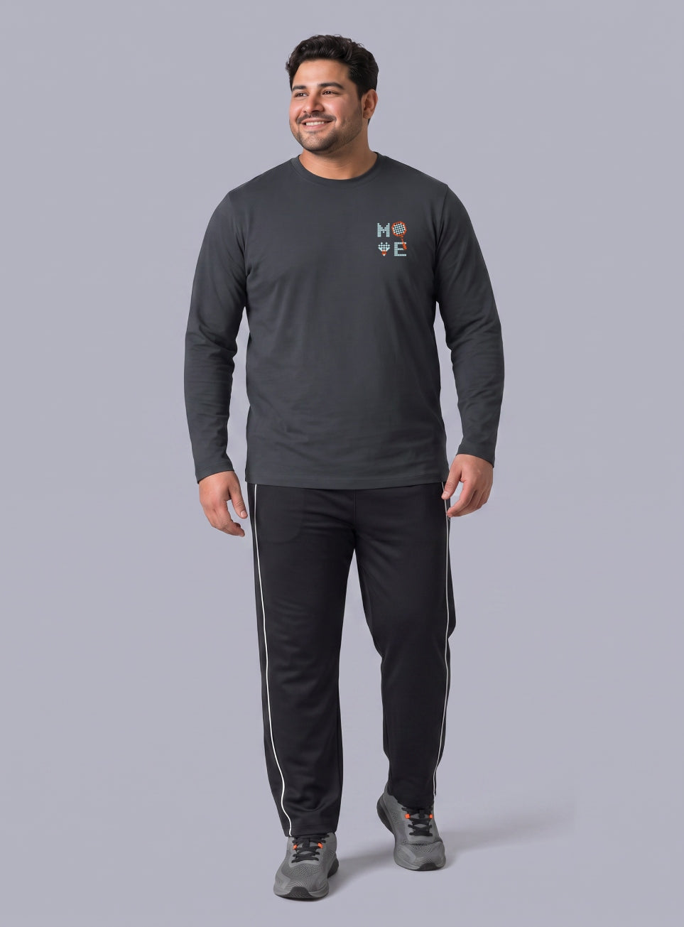 Men's Grey Move print Full sleeve Plus size T-shirt