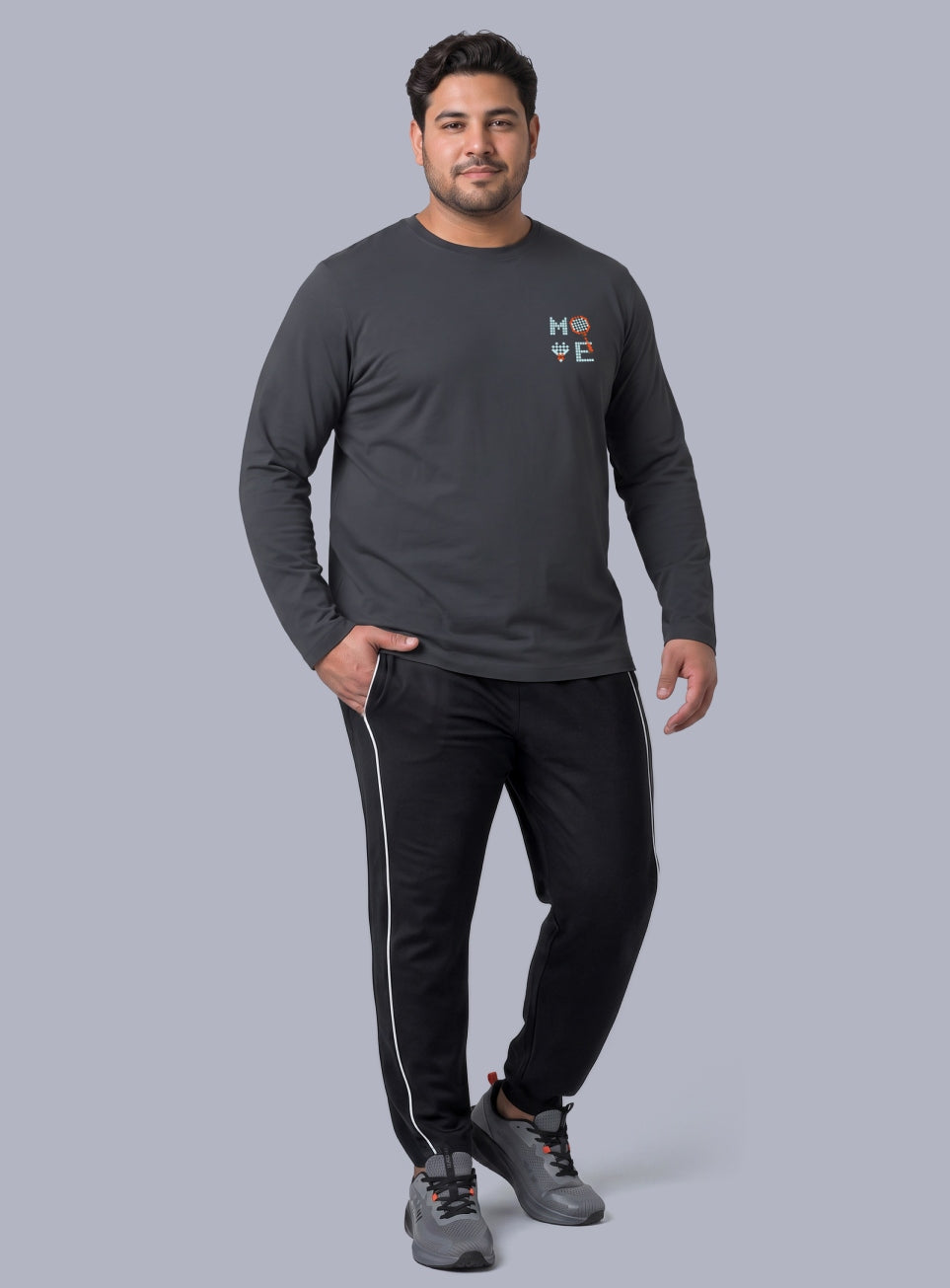Men's Grey Move print Full sleeve Plus size T-shirt