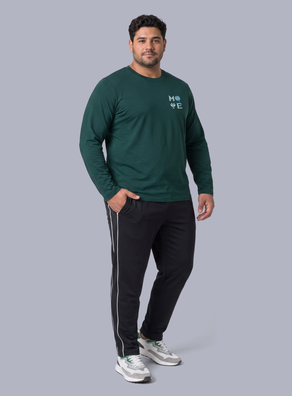 Men's Sea Green Move print Full sleeve Plus size T-shirt
