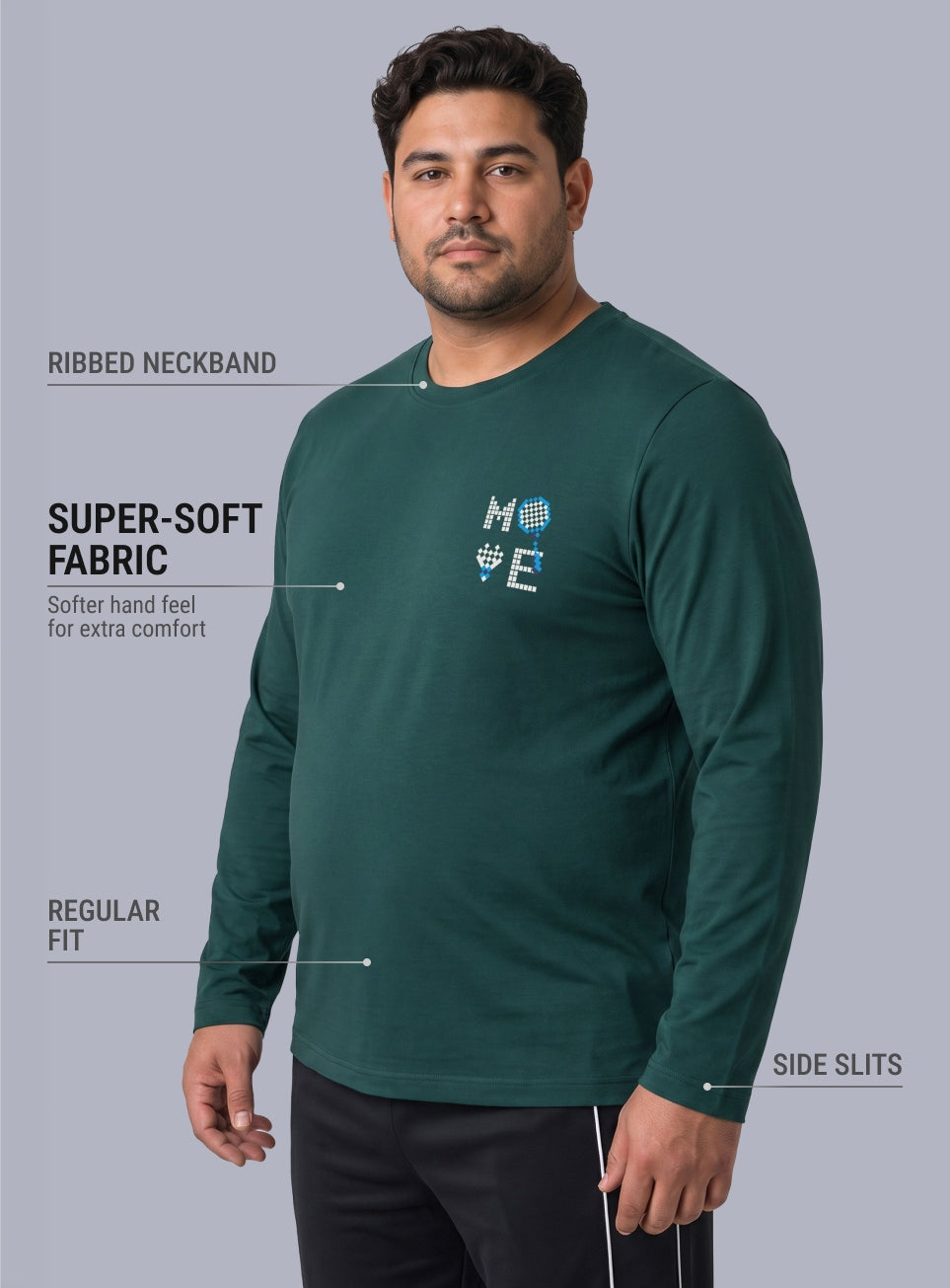 Men's Sea Green Move print Full sleeve Plus size T-shirt