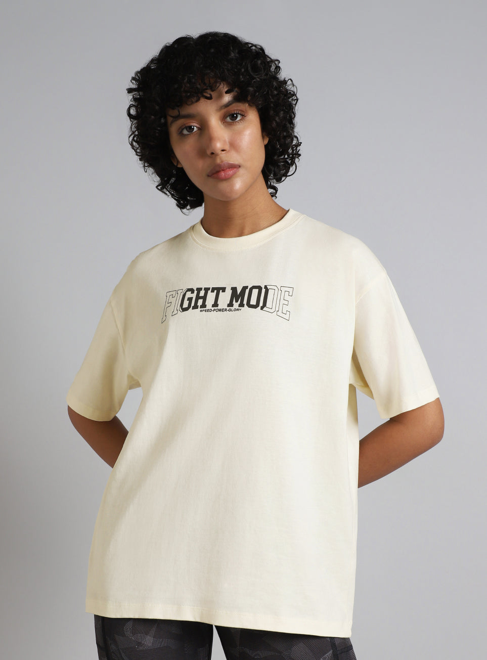 Women's White Fight Mode Combat Training Oversized T-shirt