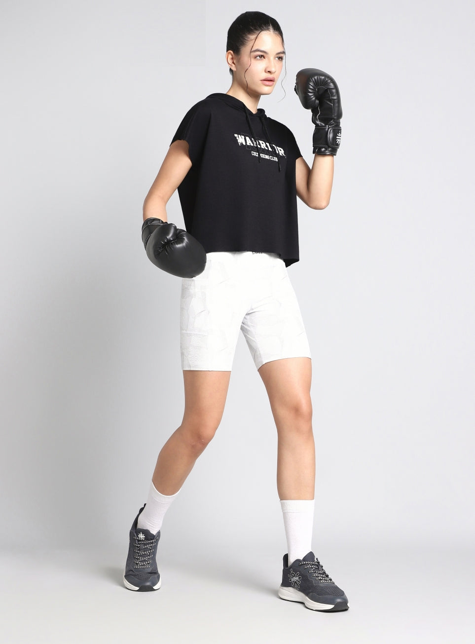 Women's Black Combat Training Hoodie Boxy Fit T-shirt