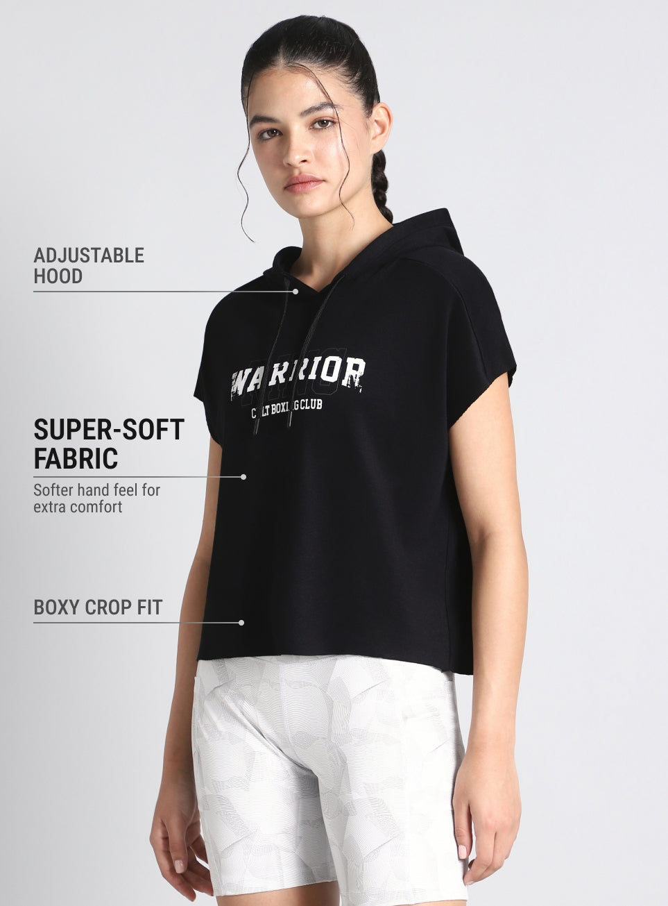 Women's Black Combat Training Hoodie Boxy Fit T-shirt