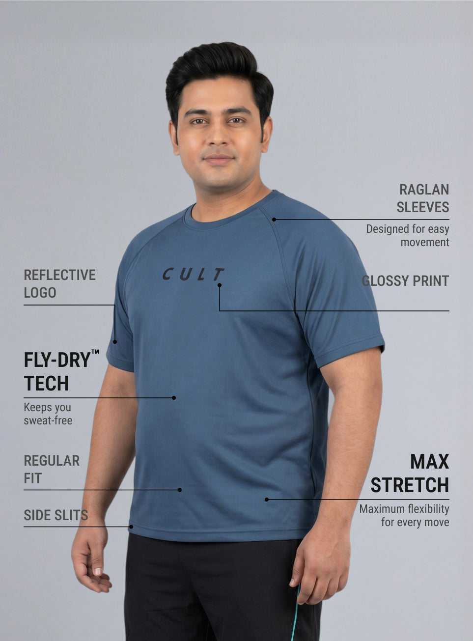 Men's Blue Plus Size Pro Run Athlete T-shirt
