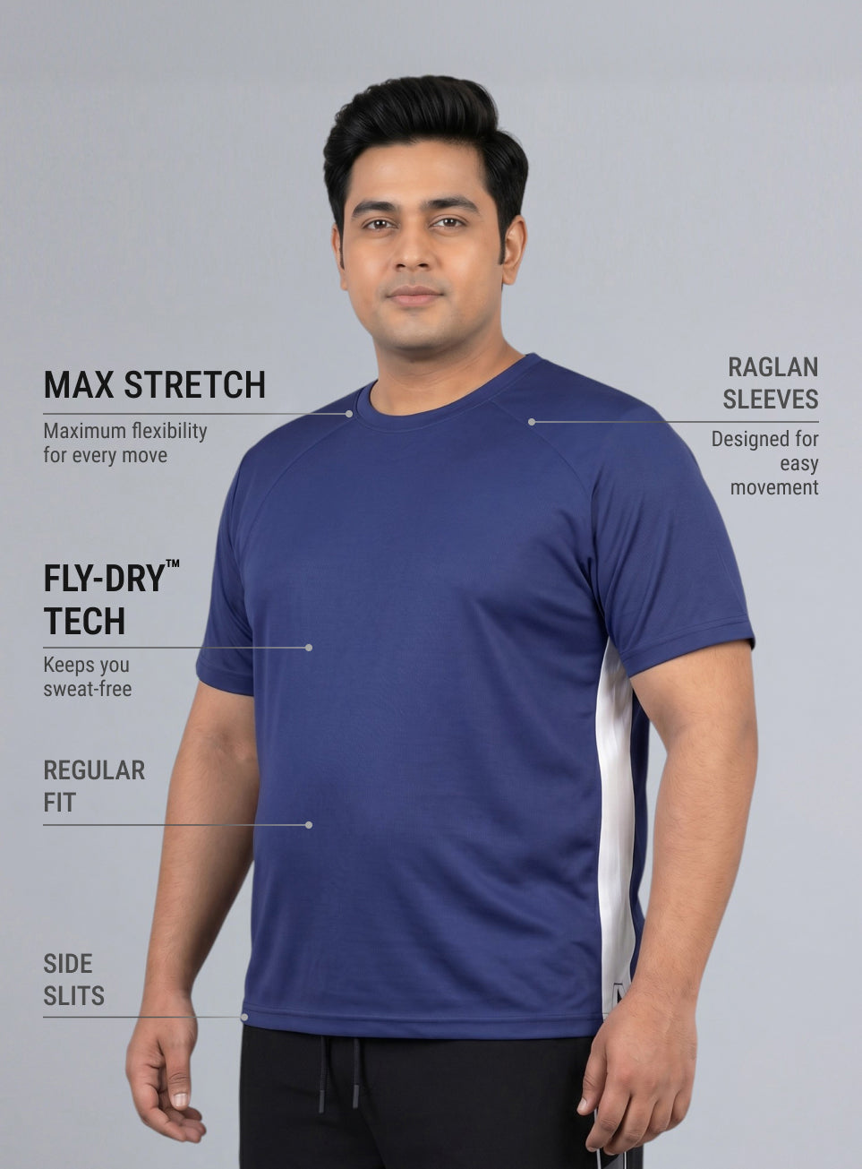 Men's Purple Panelled Performance Plus Size T-shirt