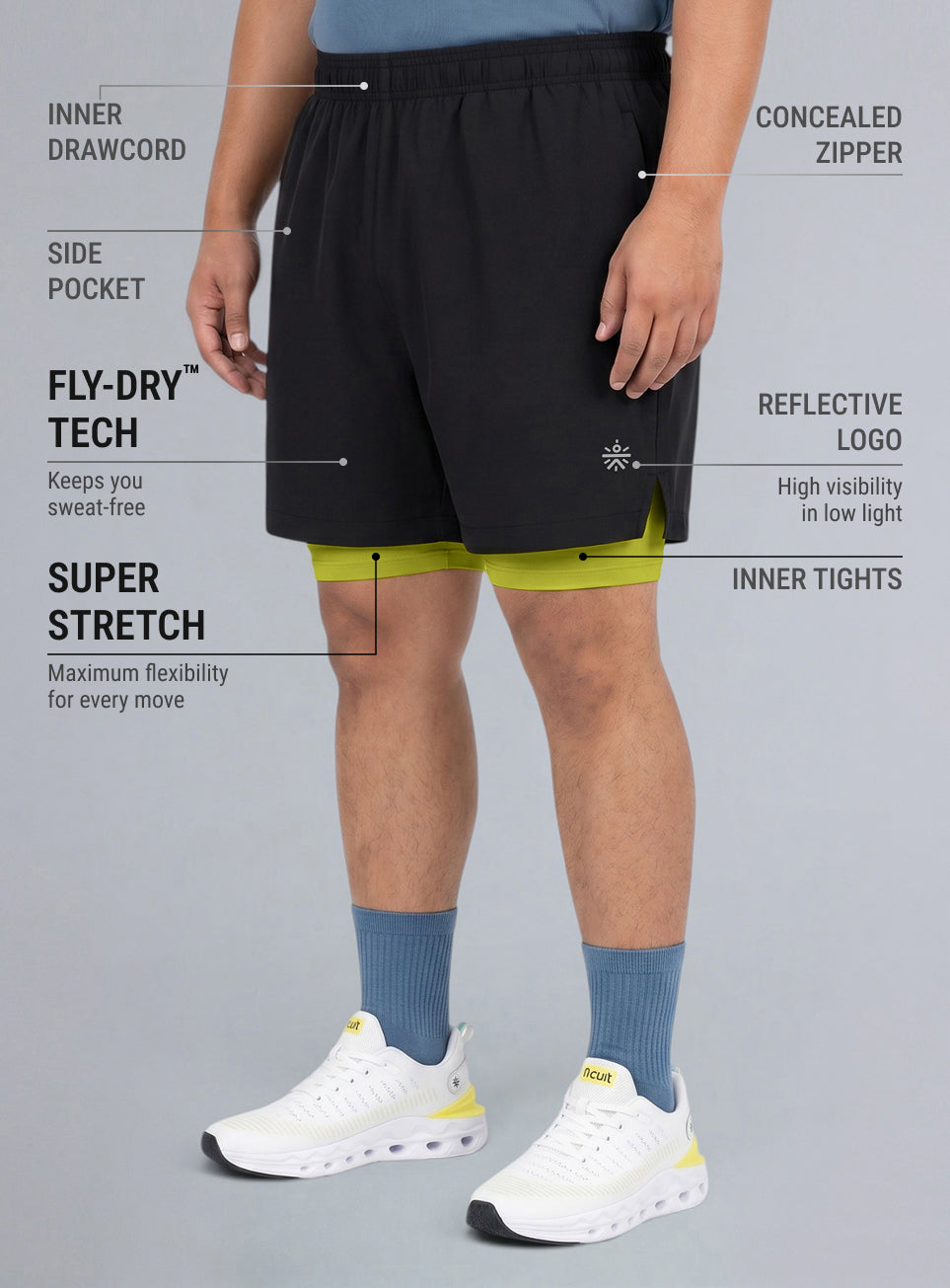 Men's Black Running Plus Size In-Built Shorts