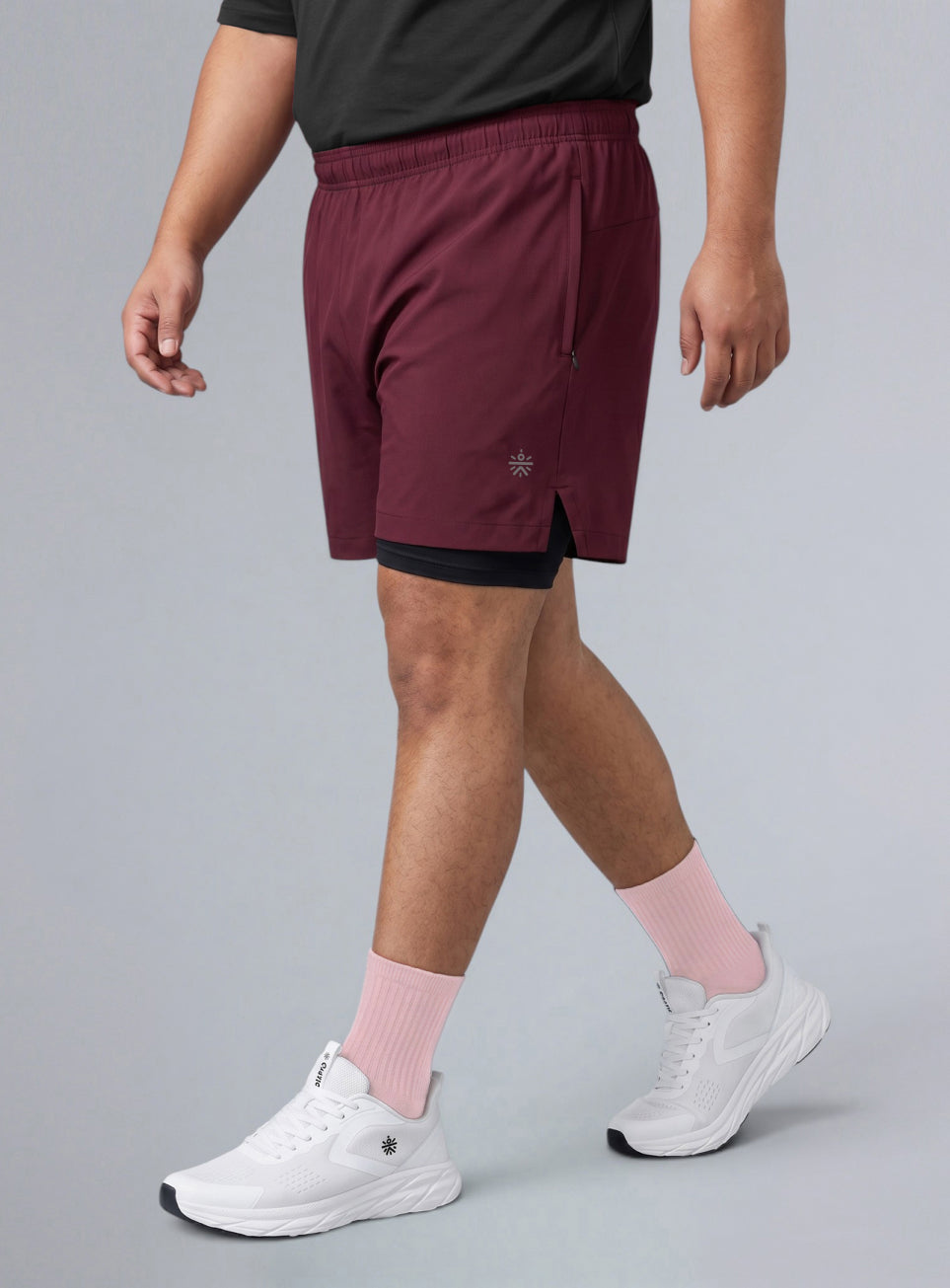 Men's Maroon Running Plus Size In-Built Shorts