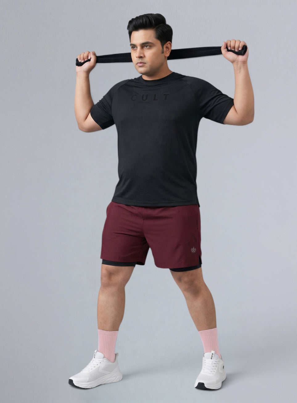 Men's Maroon Running Plus Size In-Built Shorts