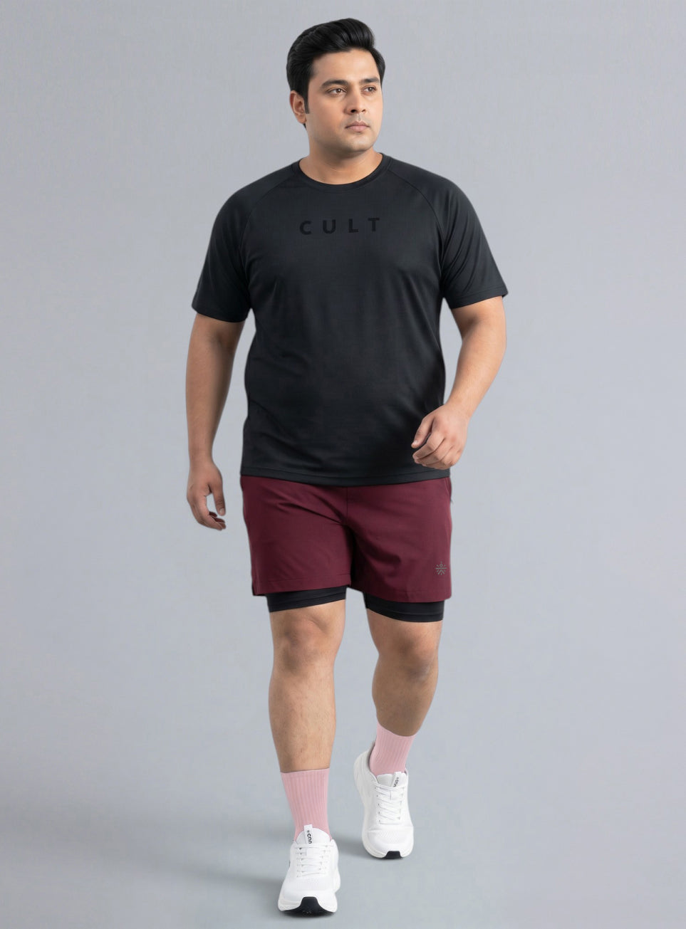 Men's Maroon Running Plus Size In-Built Shorts