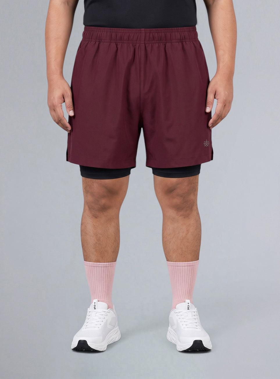 Men's Maroon Running Plus Size In-Built Shorts