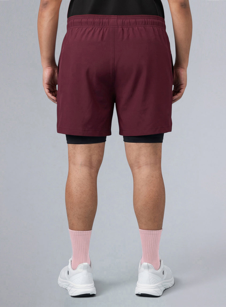 Men's Maroon Running Plus Size In-Built Shorts