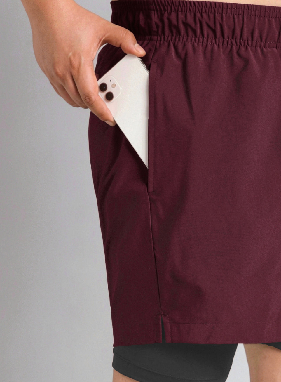 Men's Maroon Running Plus Size In-Built Shorts