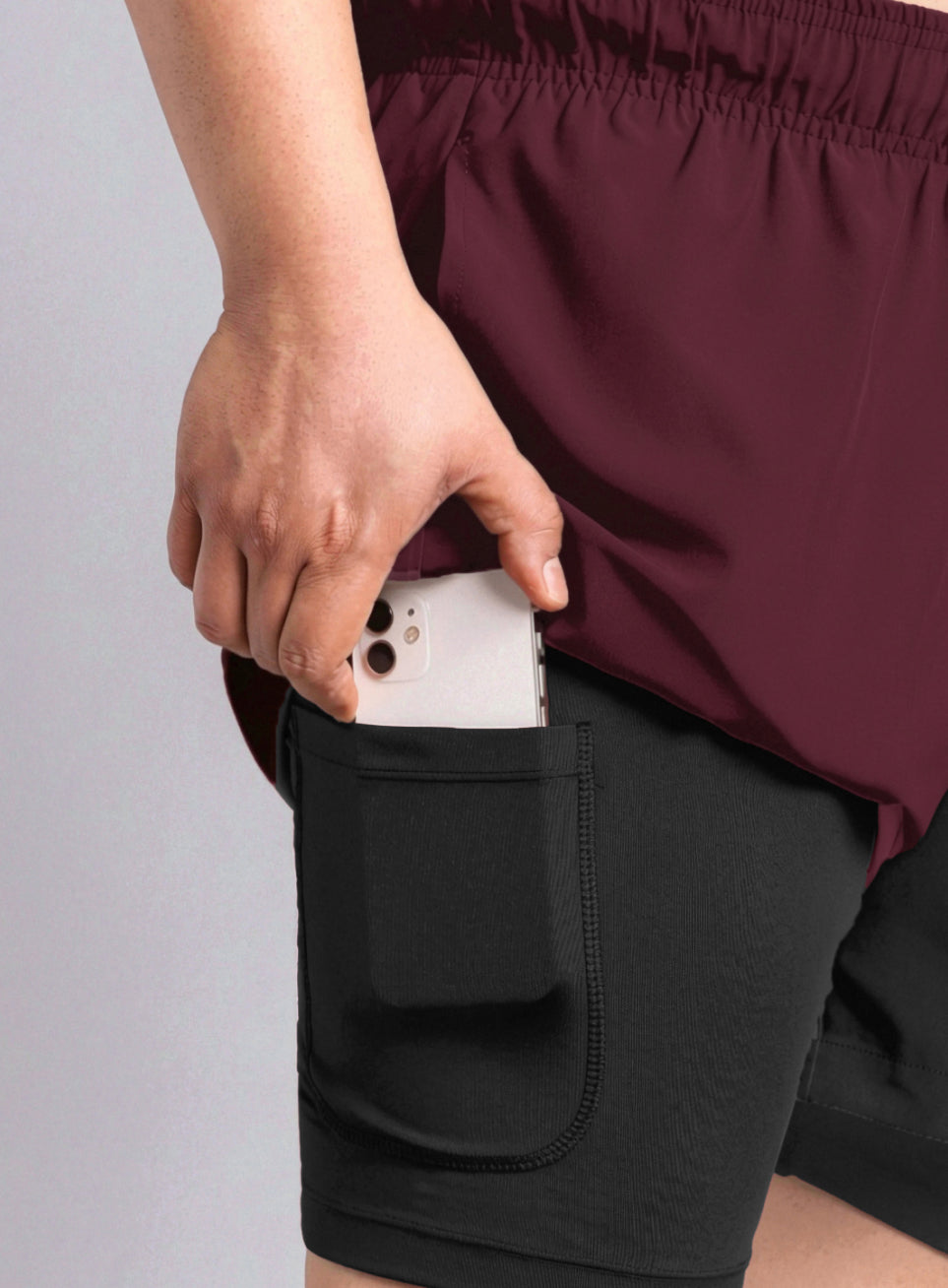 Men's Maroon Running Plus Size In-Built Shorts