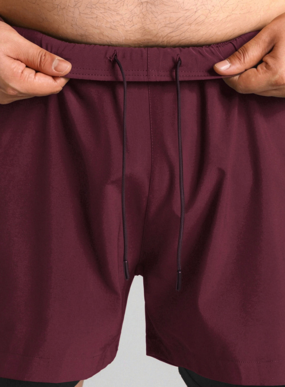 Men's Maroon Running Plus Size In-Built Shorts