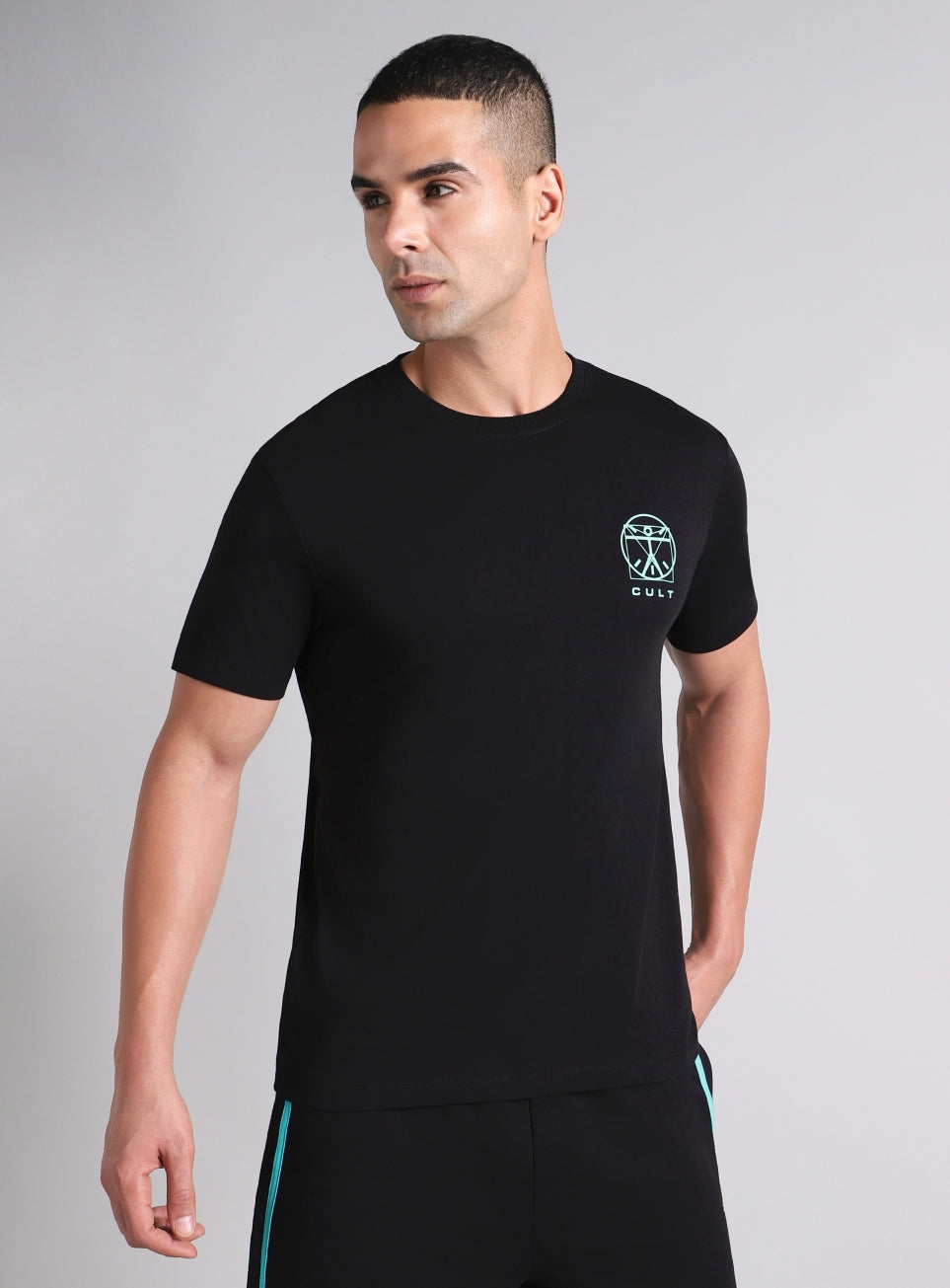 Men's Black V-Man Miniature Print T-shirt