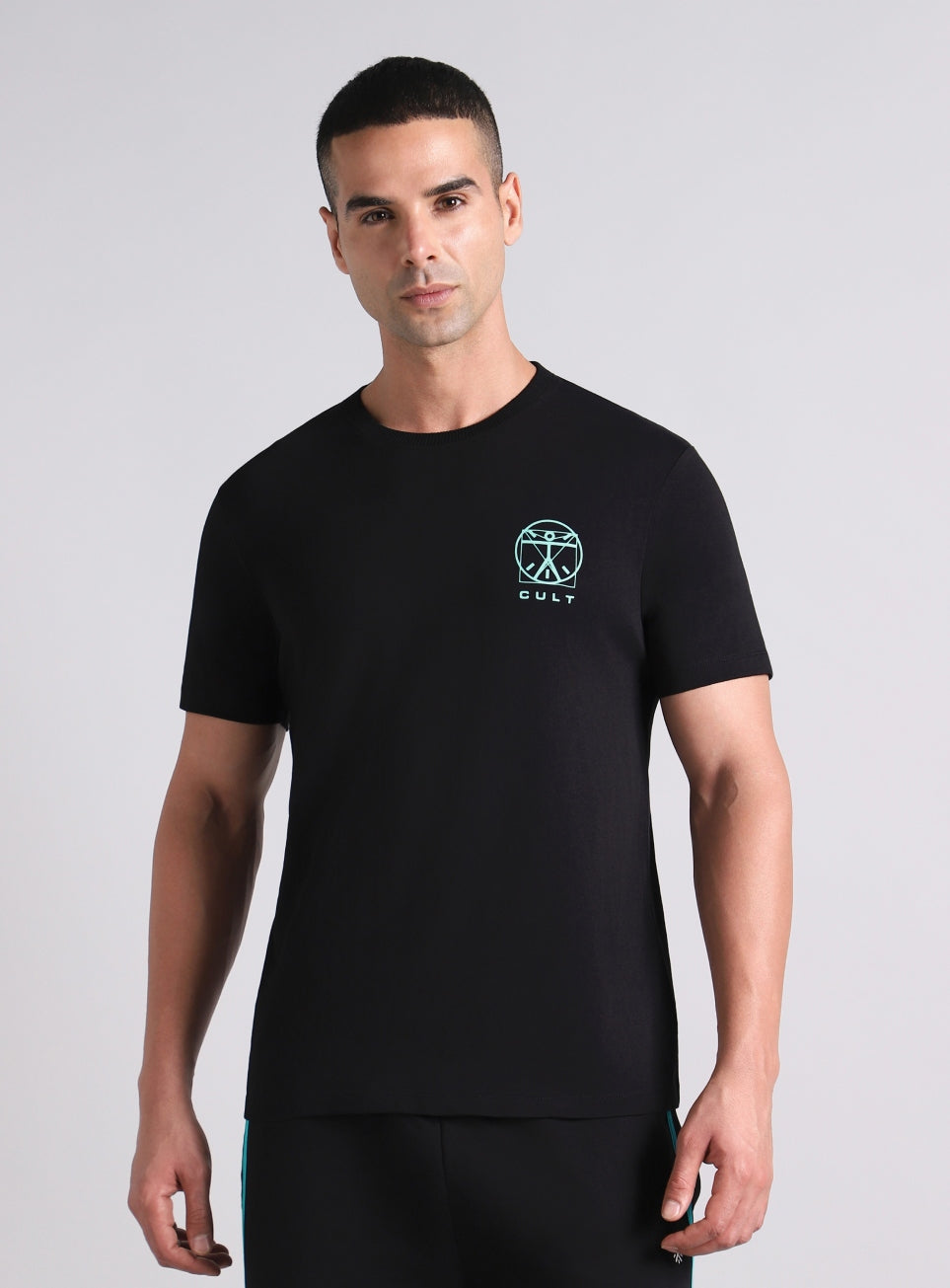 Men's Black V-Man Miniature Print T-shirt