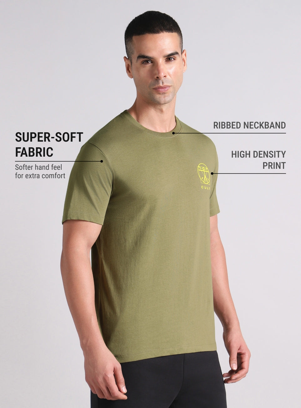 Men's Olive V-Man Miniature Print T-shirt