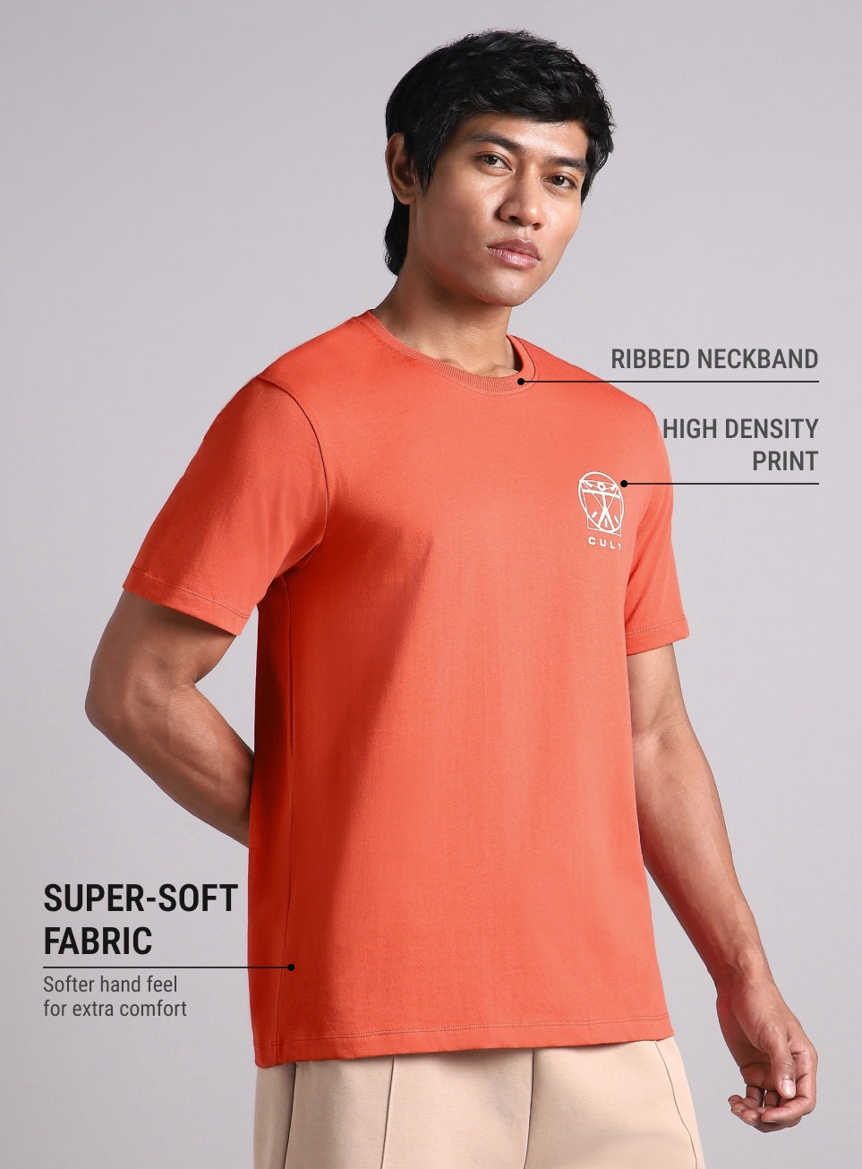 Men's Orange V-Man Miniature Print T-shirt