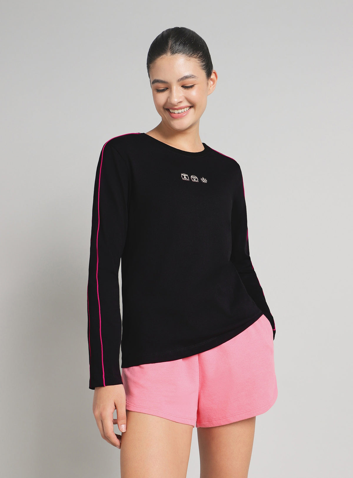Women's Black Logo Mania Full Sleeve T-shirt