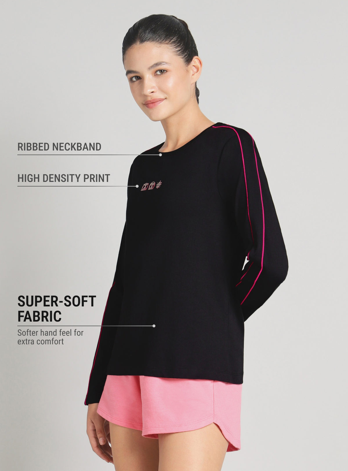 Women's Black Logo Mania Full Sleeve T-shirt