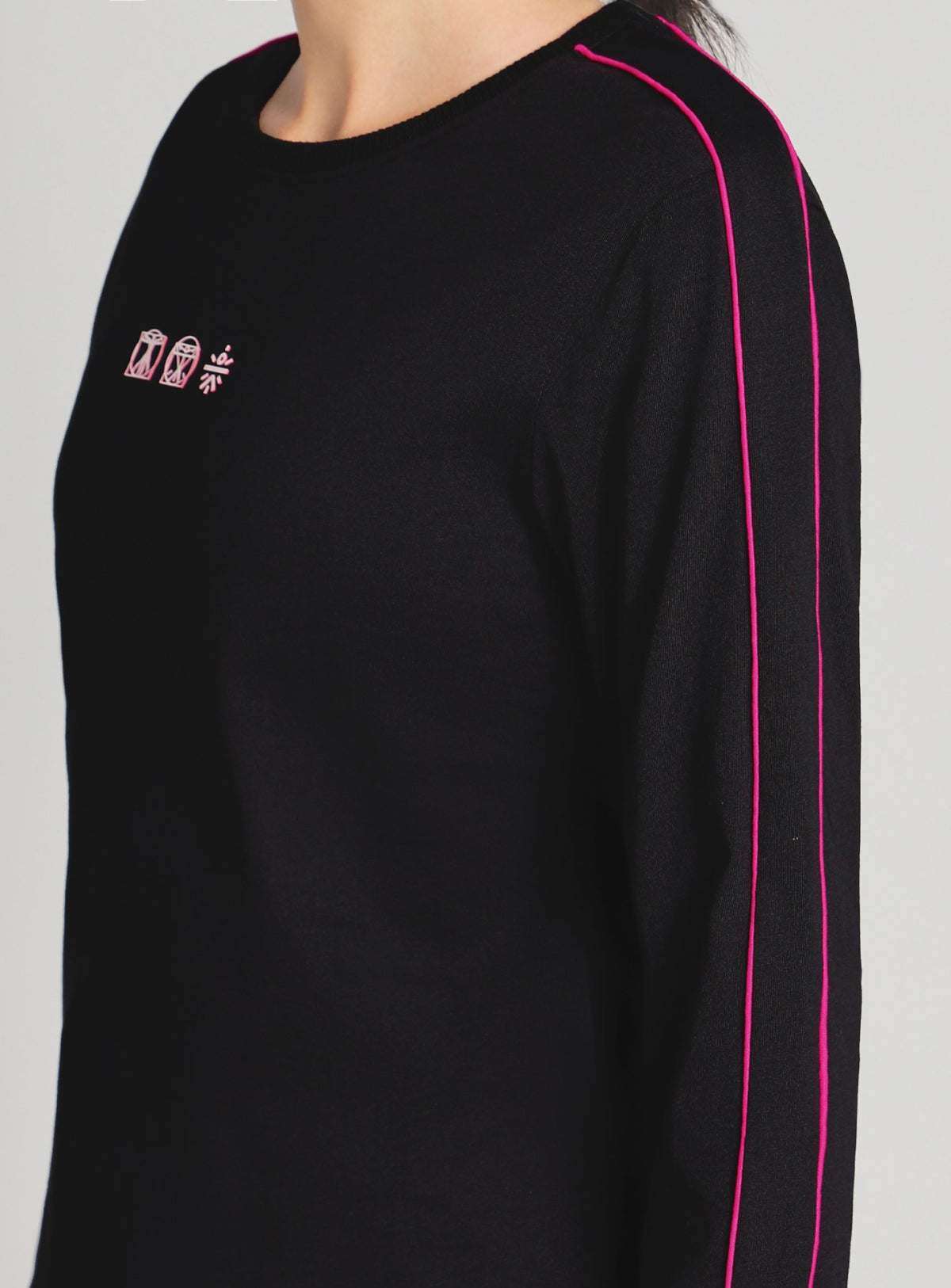 Women's Black Logo Mania Full Sleeve T-shirt