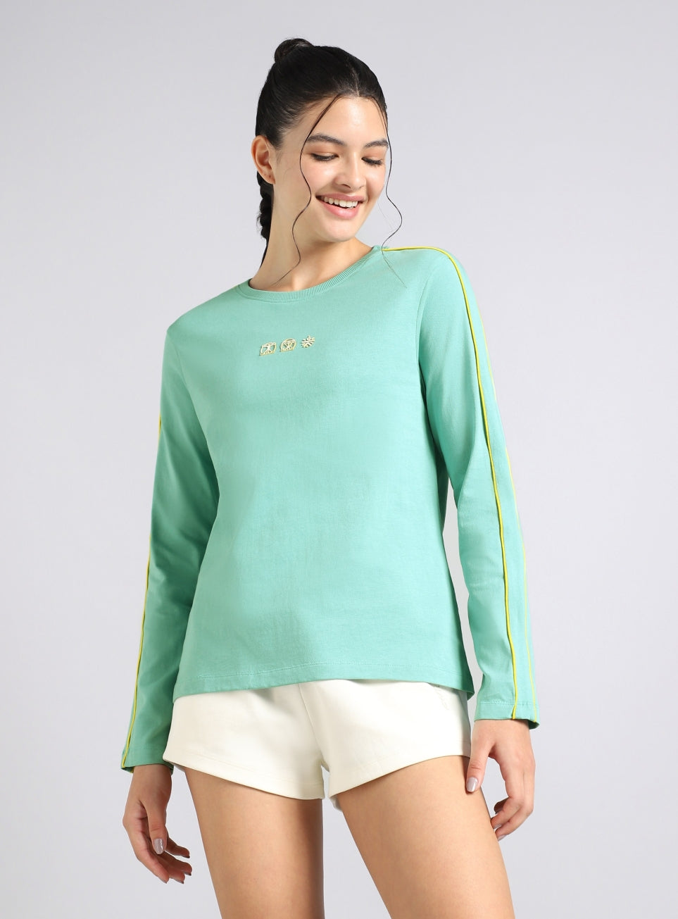 Women's Green Logo Mania Full Sleeve T-shirt