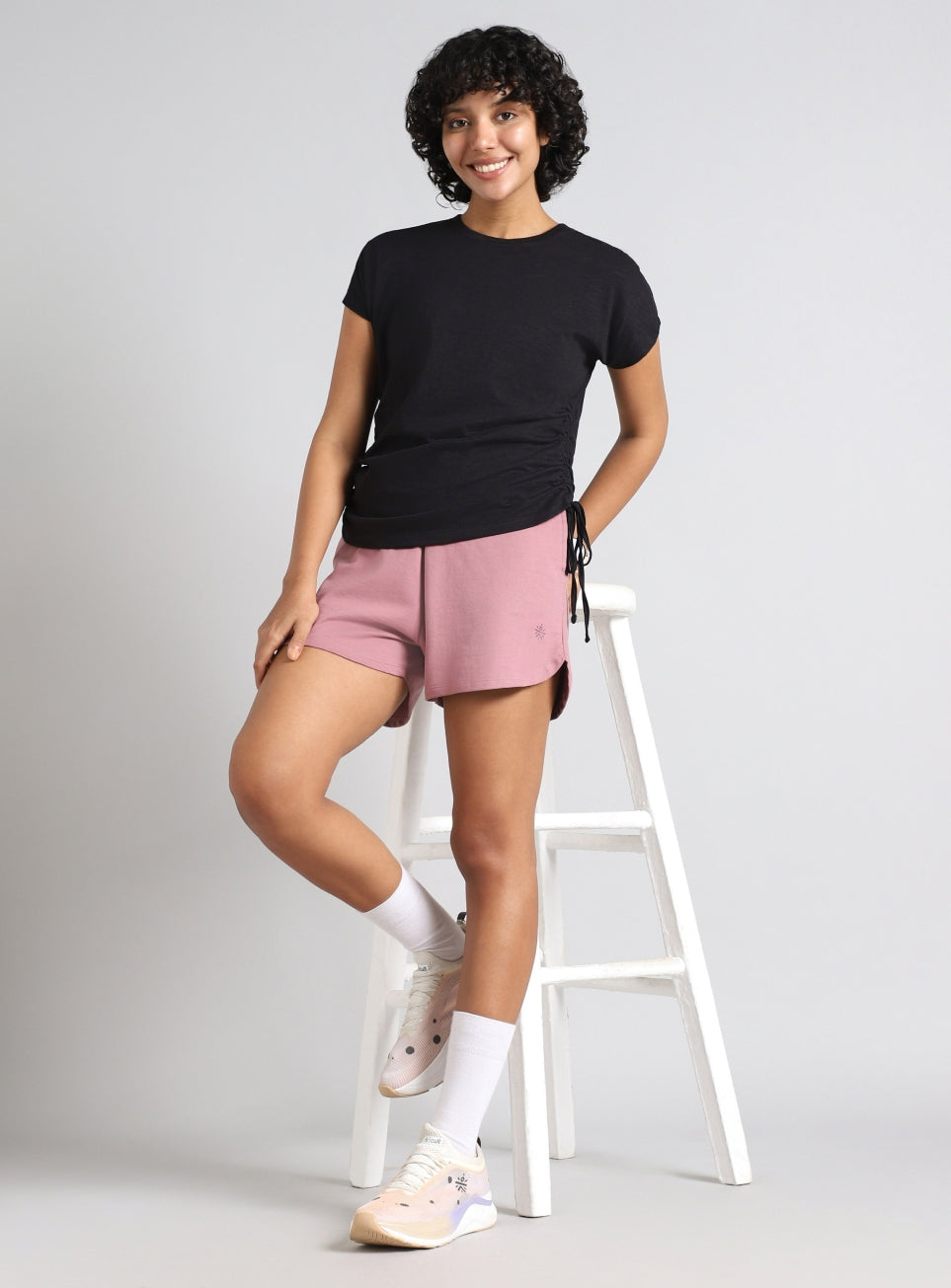 Women's Black Side Ruching Flow T-shirt