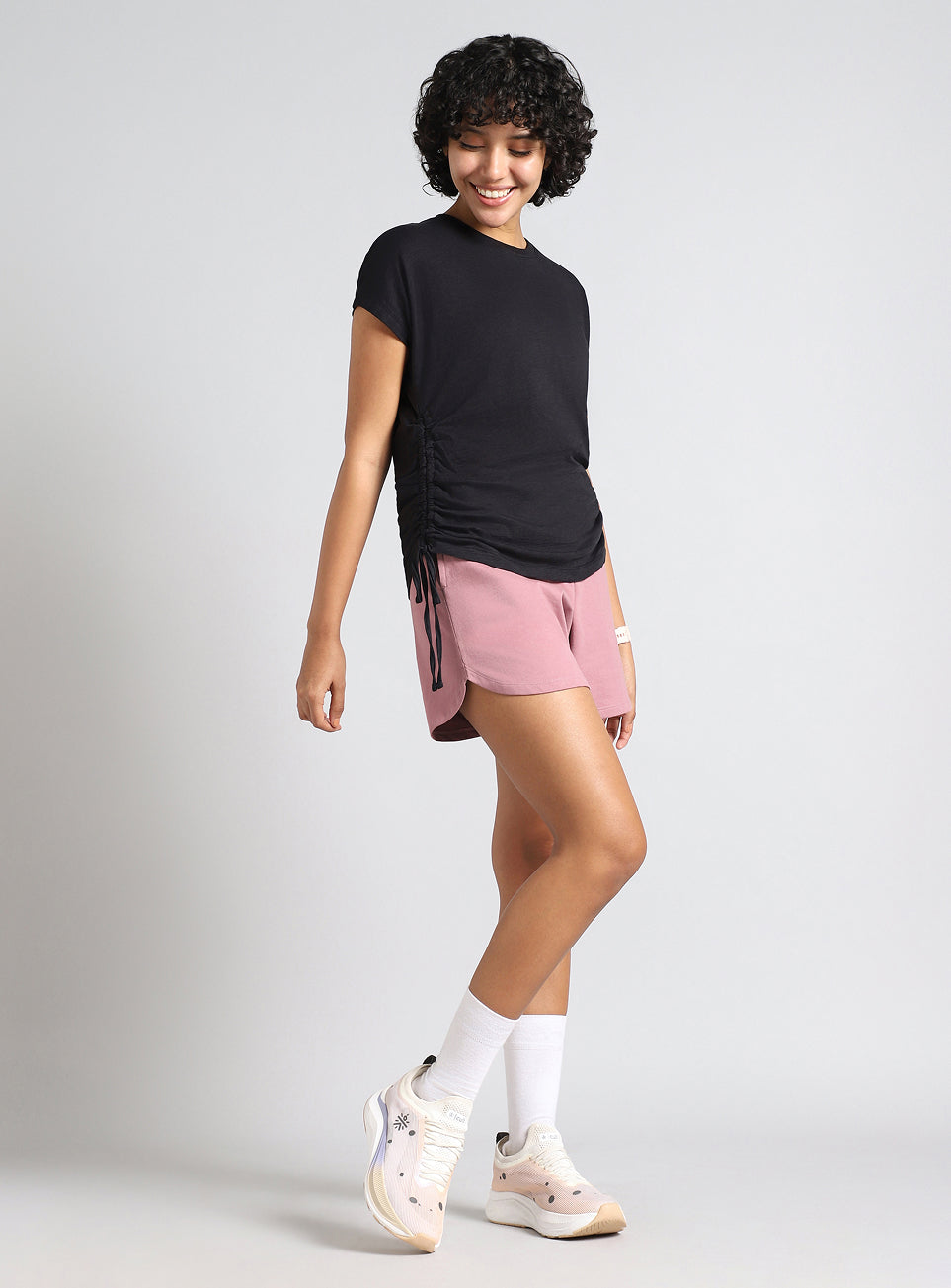 Women's Black Side Ruching Flow T-shirt