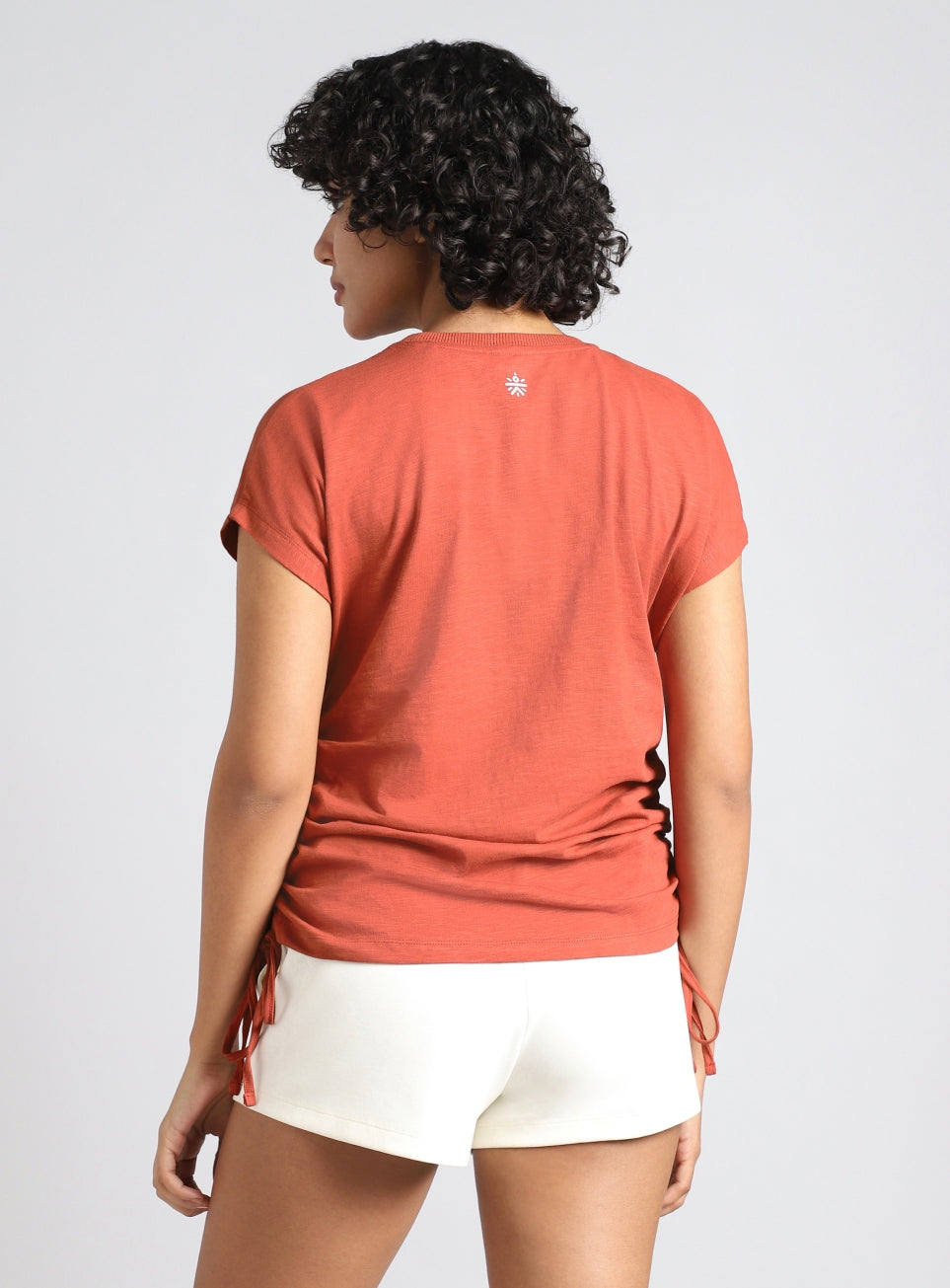 Women's Orange Side Ruching Flow T-shirt