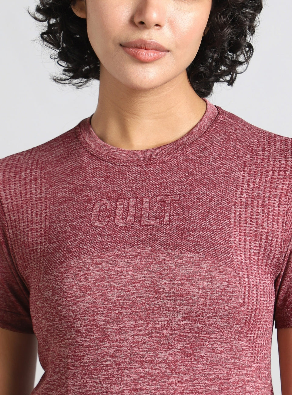 Women's Maroon Contour Training Slim Fit Seamless T-shirt