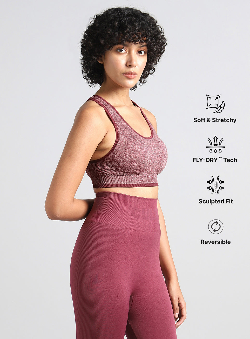 Women's Maroon Medium Support Seamless Reversible Bra