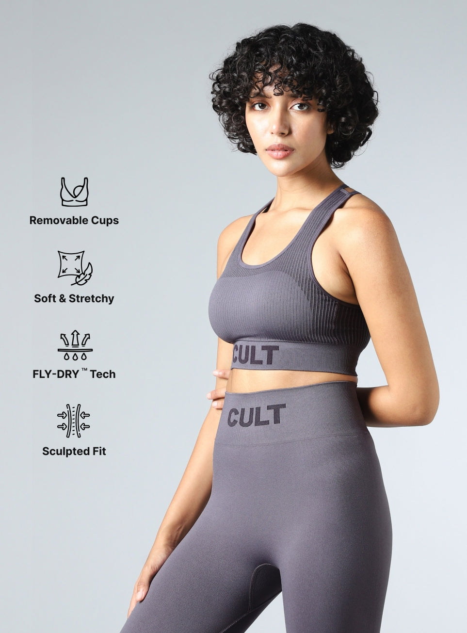 Women's Grey Powerflow Medium Support Seamless Bra