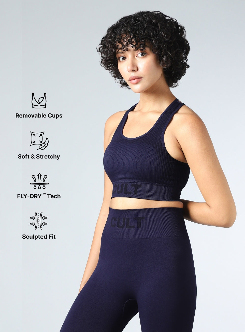 Women's Navy Powerflow Medium Support Seamless Bra