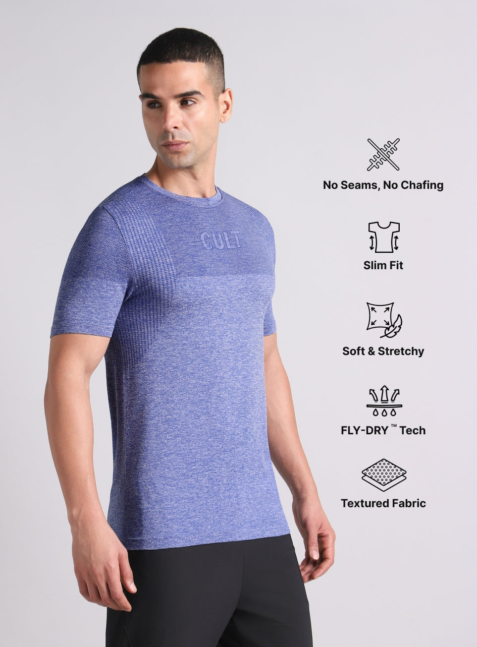 Men's Blue Training Essential Slim Fit Seamless T-shirt
