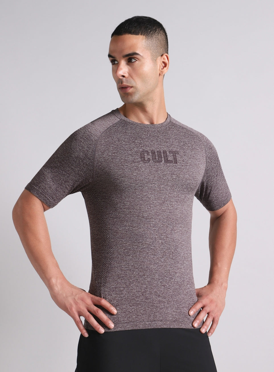 Men's Grey All format Training Slim Fit Seamless T-shirt