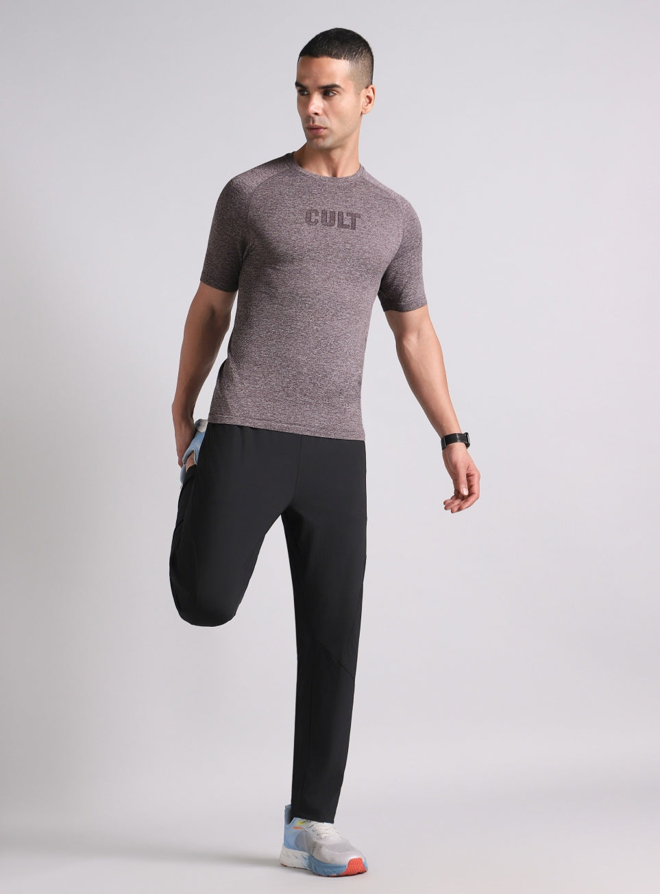 Men's Grey All format Training Slim Fit Seamless T-shirt
