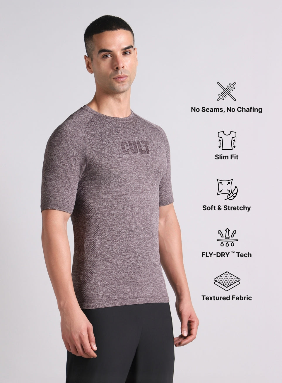 Men's Grey All format Training Slim Fit Seamless T-shirt