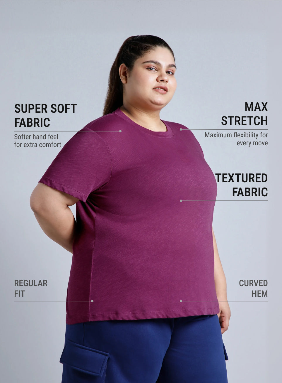 Women's Purple Yoga Flow Plus Size T-shirt