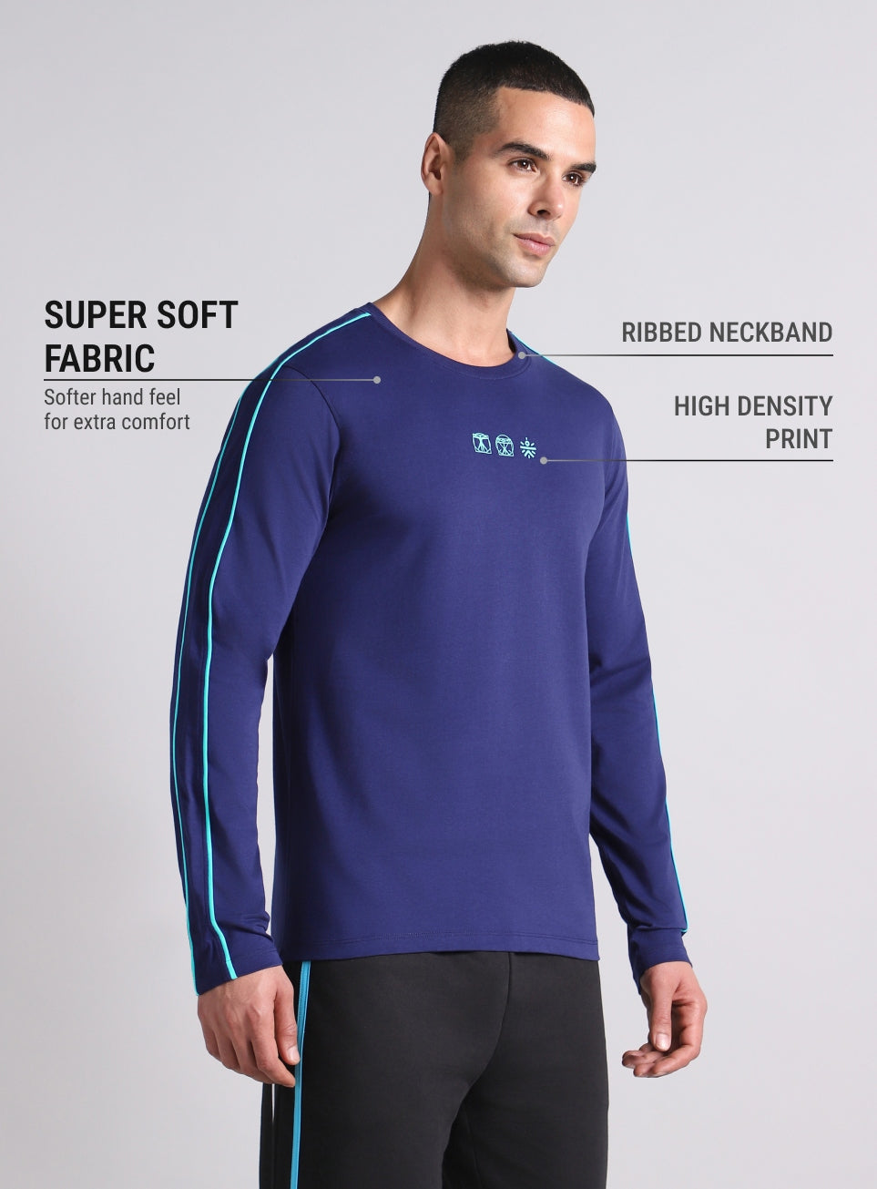 Men's Navy V-Man Cult Graphic Print Full Sleeve T-shirt