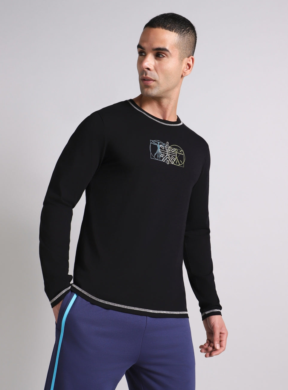 Men's Black V-Man Cult Graphic Full Sleeve T-shirt