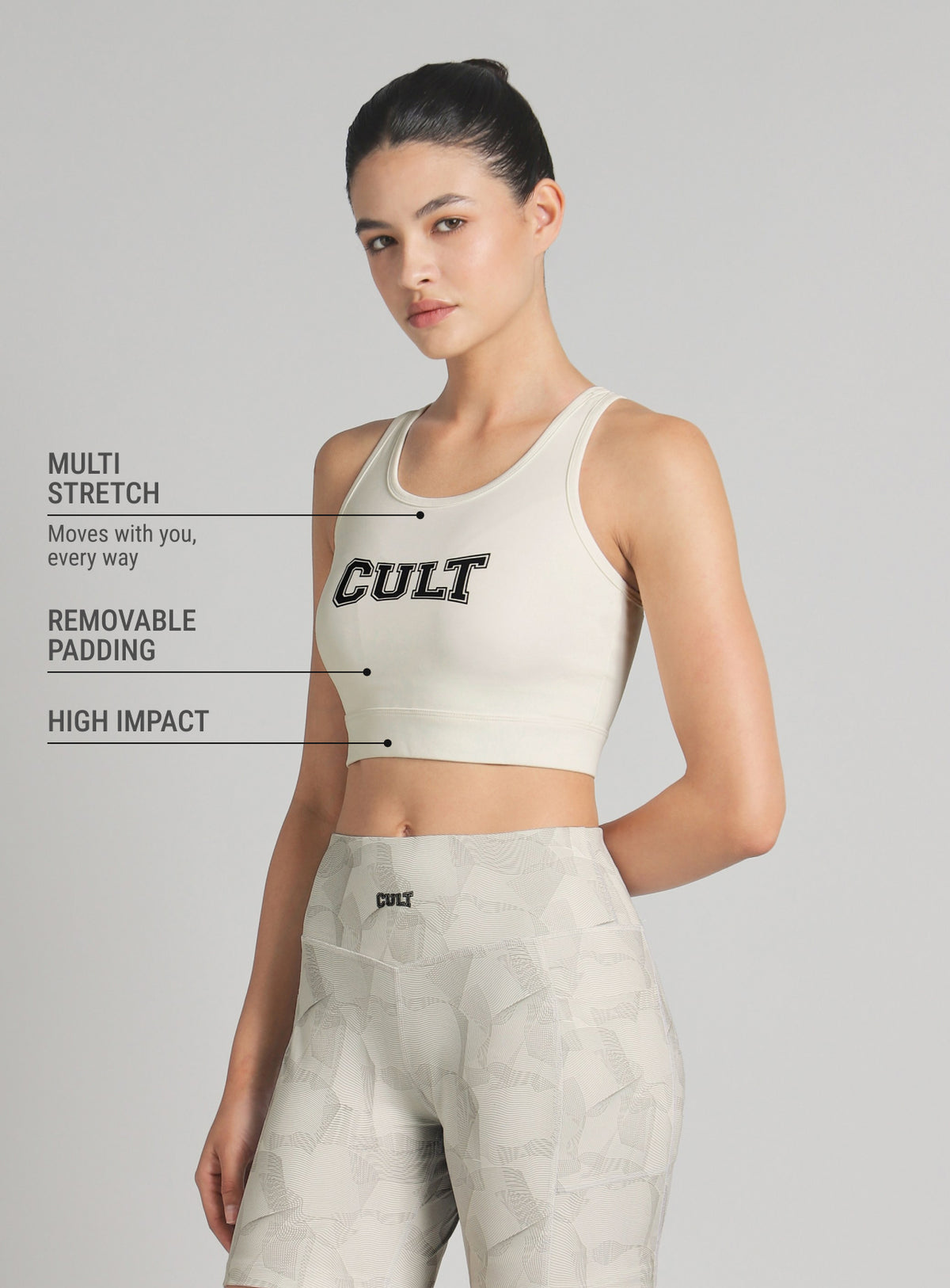 Women's White True Black Combat Hight Support Bra Top
