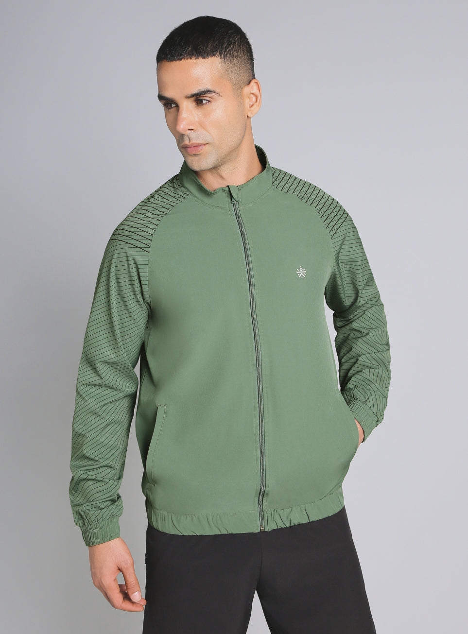 Men's Olive Energy Map Printed Lightweight Jacket