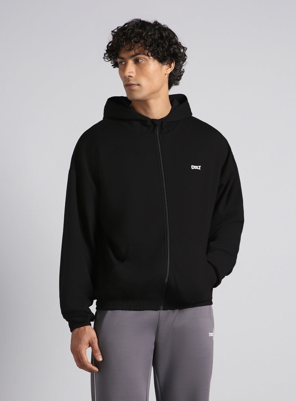 Men's Black Combat Training Relaxed Fit Hooded Jacket